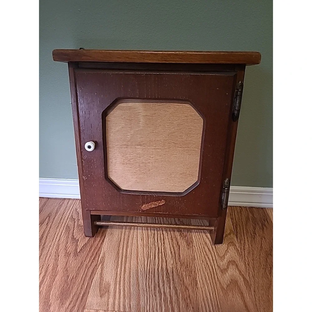 Vintage Framed Hanging Wooden Spice Rack / Medicine Caninet With‎ Towel Rack - Picture 5 of 14